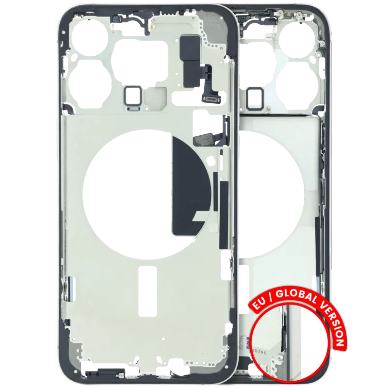 Střední rám (housing) s drobnými díly pro iPhone 15 Pro Max (EU verze) (originál z vyřazeného zařízení, stav C) (přírodní titan)