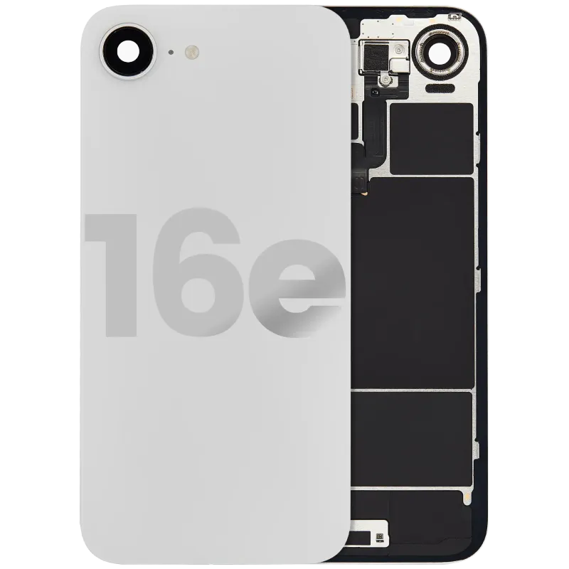 Zadní sklo s flexem bezdrátového nabíjení a NFC a flexem blesku pro iPhone 16e (originál z vyřazeného zařízení, stav C) (bílá)