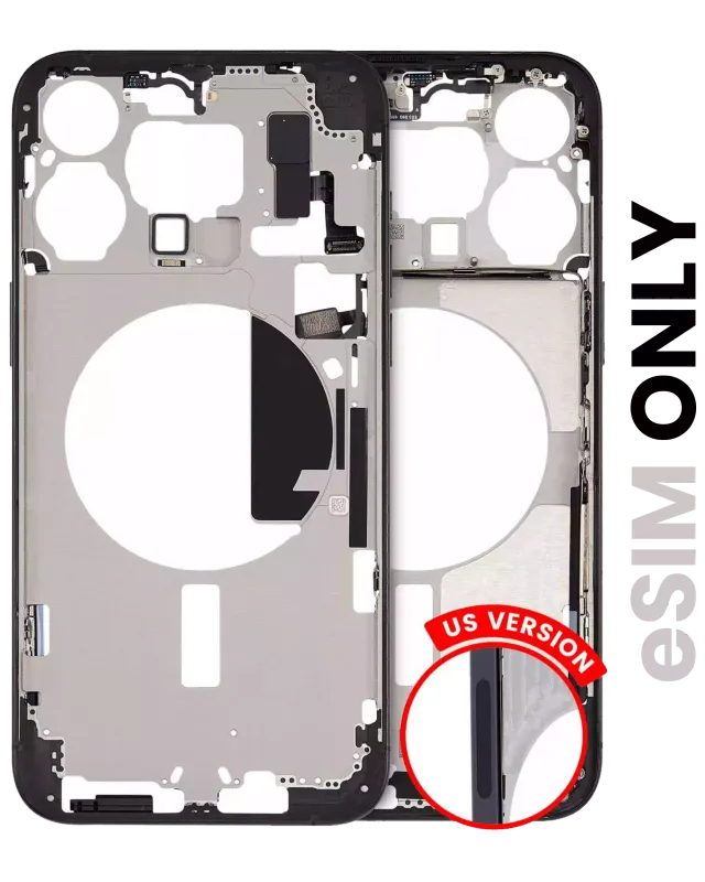 Střední rám (housing) s drobnými díly pro iPhone 15 Pro Max (US verze) (originál z vyřazeného zařízení, stav B) (černý titan)