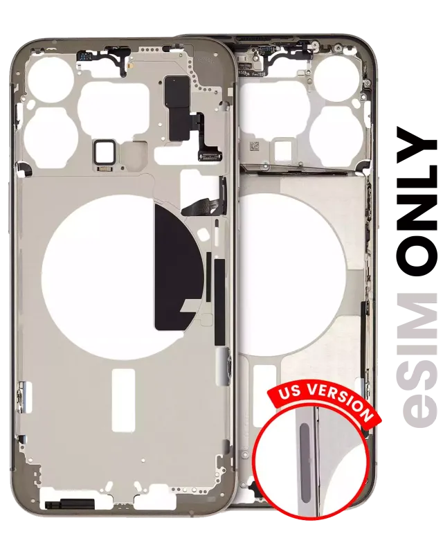 Střední rám (housing) s drobnými díly pro iPhone 15 Pro Max (US verze) (originál z vyřazeného zařízení, stav B) (přírodní titan)