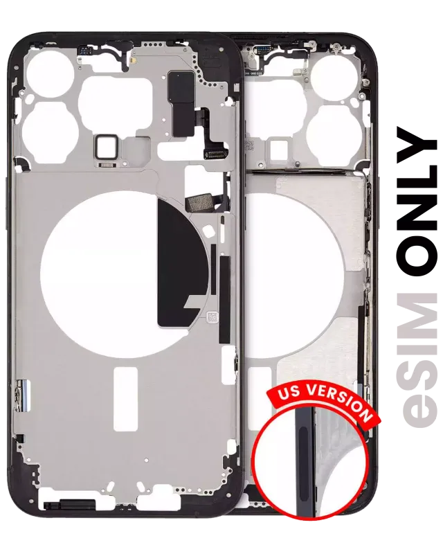 Střední rám (housing) s drobnými díly pro iPhone 15 Pro Max (US verze) (originál z vyřazeného zařízení, stav A) (černý titan)
