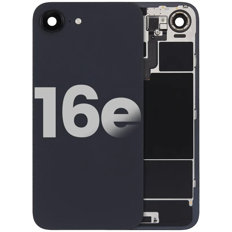 Zadní sklo s flexem bezdrátového nabíjení a NFC a flexem blesku pro iPhone 16e (originál z vyřazeného zařízení, stav B) (černá)