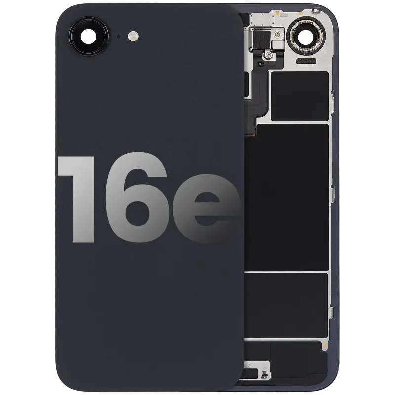 Zadní sklo s flexem bezdrátového nabíjení a NFC a flexem blesku pro iPhone 16e (originál z vyřazeného zařízení, stav A) (černá)