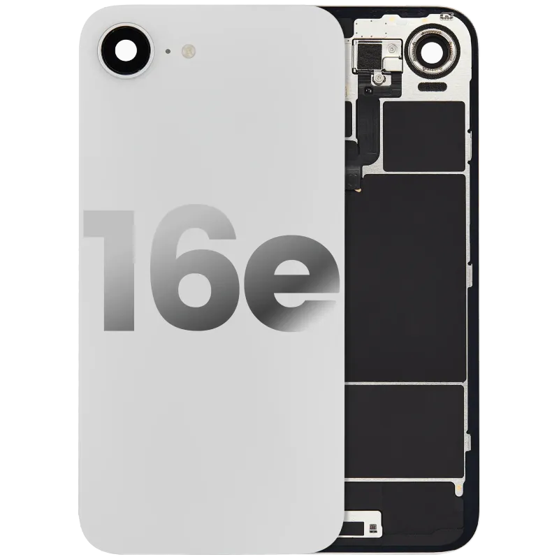 Zadní sklo s flexem bezdrátového nabíjení a NFC a flexem blesku pro iPhone 16e (originál z vyřazeného zařízení, stav A) (bílá)