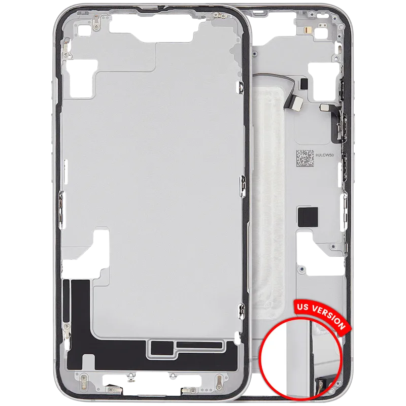 Střední rám (housing) s drobnými díly pro iPhone 16e / 17e (US verze) (originál z vyřazeného zařízení, stav A) (bílá)