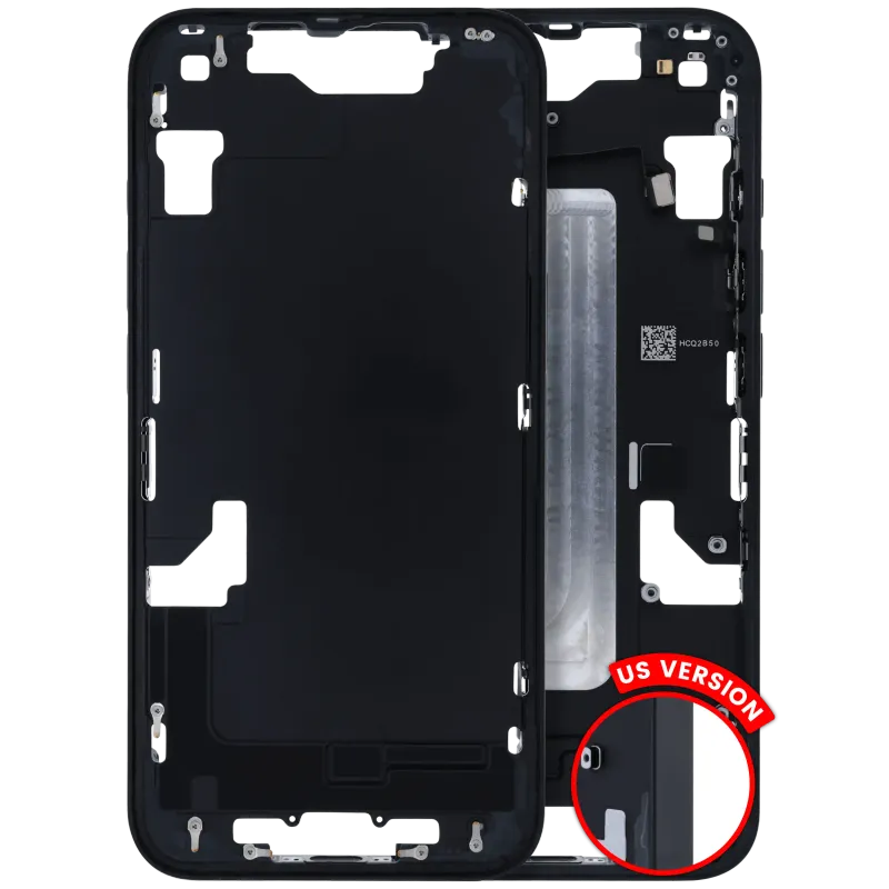 Střední rám (housing) s drobnými díly pro iPhone 16e / 17e (US verze) (originál z vyřazeného zařízení, stav A) (černá)