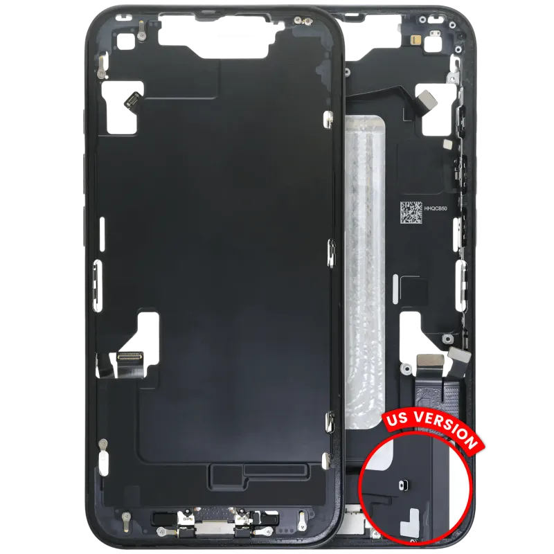 Střední rám (housing) s flexem nabíjecího konektoru a drobnými díly pro iPhone 16e / 17e (US verze) (originál z vyřazeného zařízení, stav A) (černá)