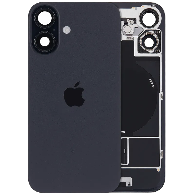 Zadní sklo s magnetem MagSafe, NFC a flexem blesku pro iPhone 16 (originál OEM) (UK/EU verze) (černá)