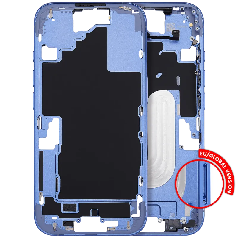 Střední rám (housing) s tlačítky zapínání a hlasitosti pro iPhone 16 (EU verze) (Aftermarket Plus) (ultramarínová)
