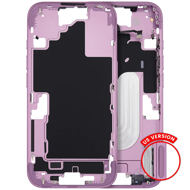 Střední rám (housing) s tlačítky zapínání a hlasitosti pro iPhone 16 (US verze) (Aftermarket Plus) (růžová)