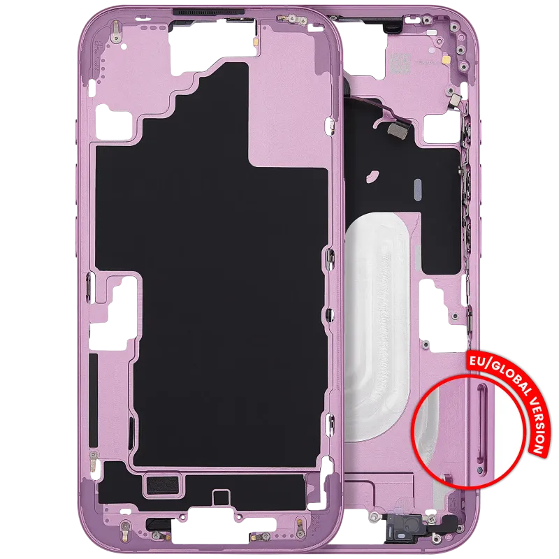 Střední rám (housing) s tlačítky zapínání a hlasitosti pro iPhone 16 (EU verze) (Aftermarket Plus) (růžová)