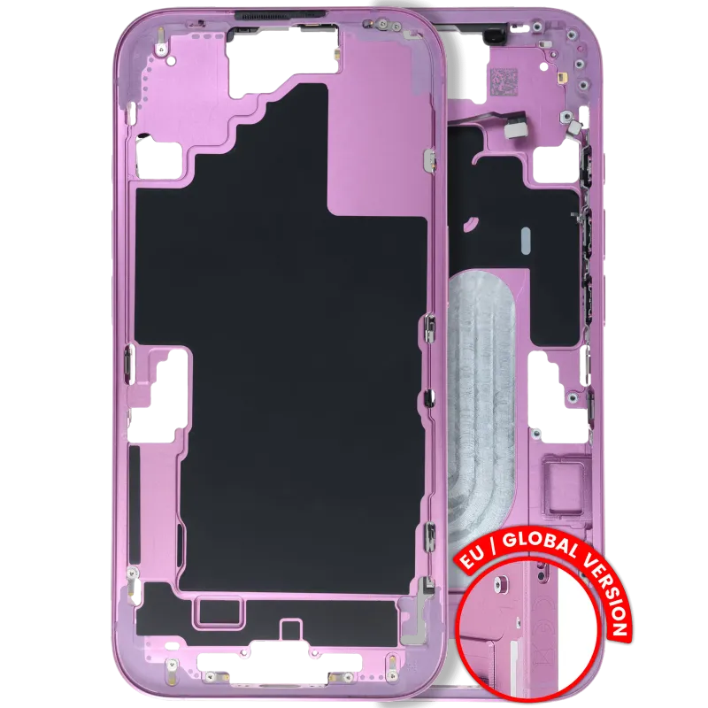 Střední rám (housing) s drobnými díly pro iPhone 16 (EU verze) (originál z vyřazeného zařízení, stav C) (růžová)