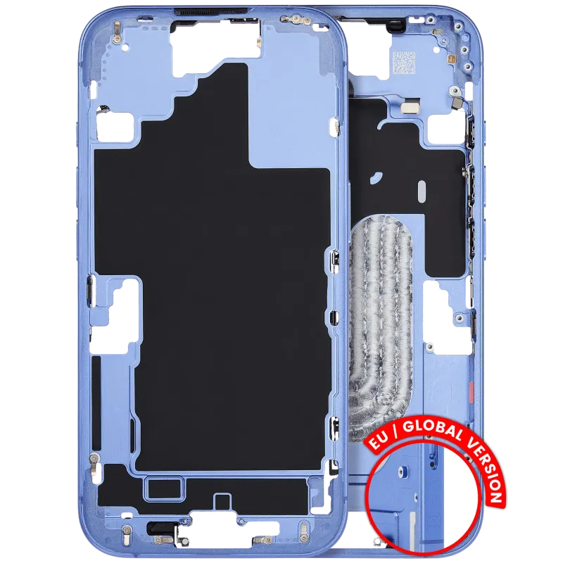 Střední rám (housing) s drobnými díly pro iPhone 16 (EU verze) (originál z vyřazeného zařízení, stav C) (ultramarínová)