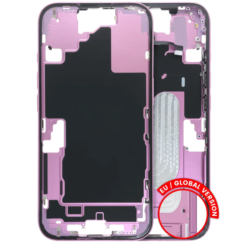 Střední rám (housing) s drobnými díly pro iPhone 16 (US verze) (originál z vyřazeného zařízení, stav C) (růžová)