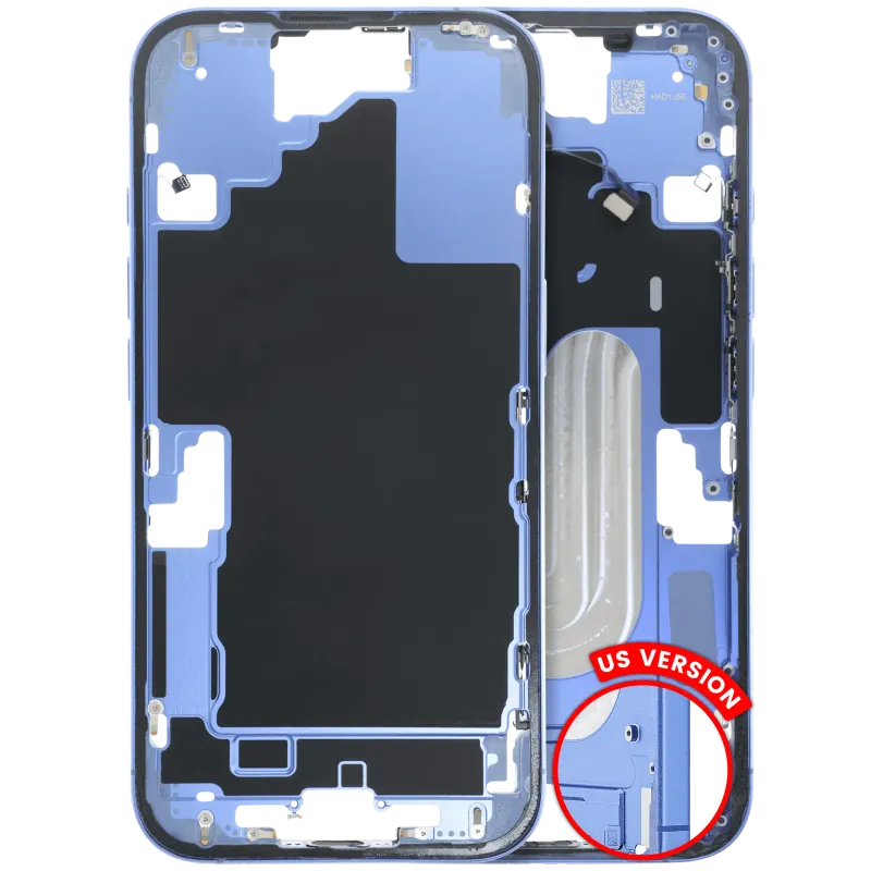 Střední rám (housing) s drobnými díly pro iPhone 16 (US verze) (originál z vyřazeného zařízení, stav C) (ultramarínová)
