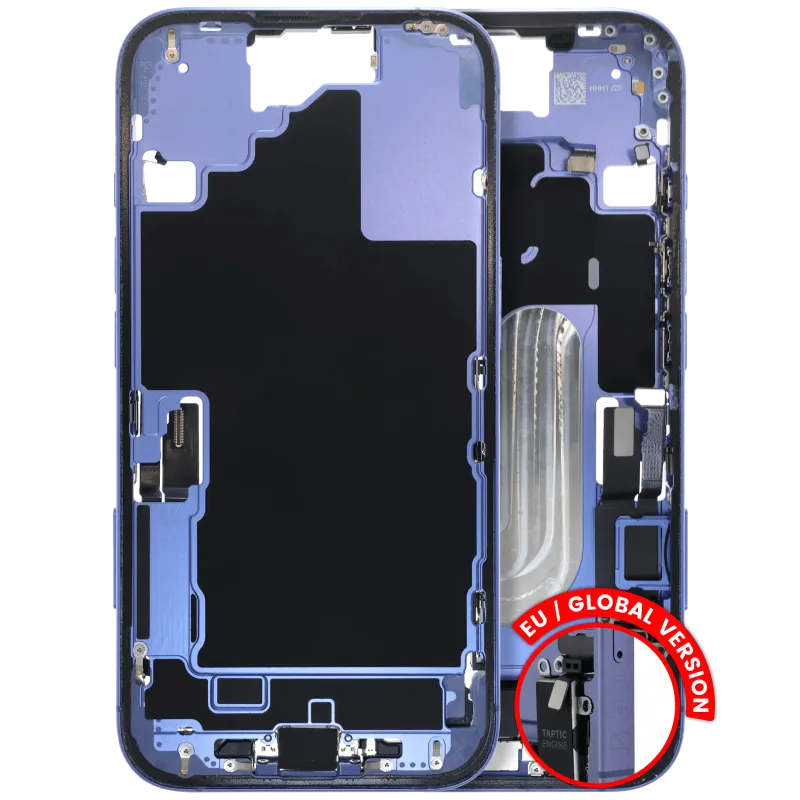 Střední rám (housing) s flexem nabíjecího konektoru a drobnými díly pro iPhone 16 (EU verze) (originál z vyřazeného zařízení, stav C) (ultramarínová)