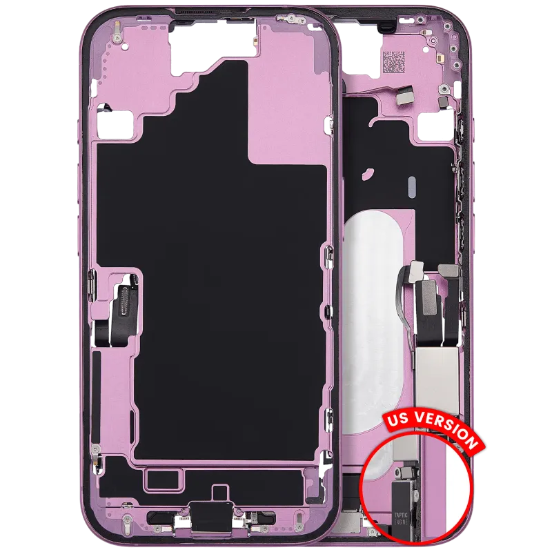 Střední rám (housing) s flexem nabíjecího konektoru a drobnými díly pro iPhone 16 (US verze) (originál z vyřazeného zařízení, stav C) (růžová)