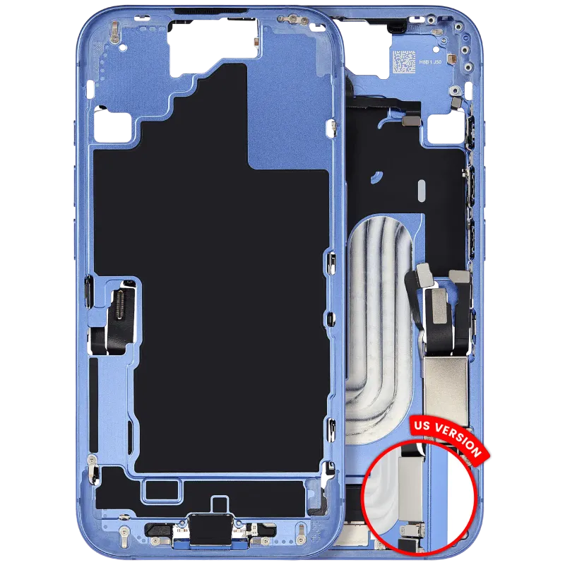 Střední rám (housing) s flexem nabíjecího konektoru a drobnými díly pro iPhone 16 (US verze) (originál z vyřazeného zařízení, stav C) (ultramarínová)