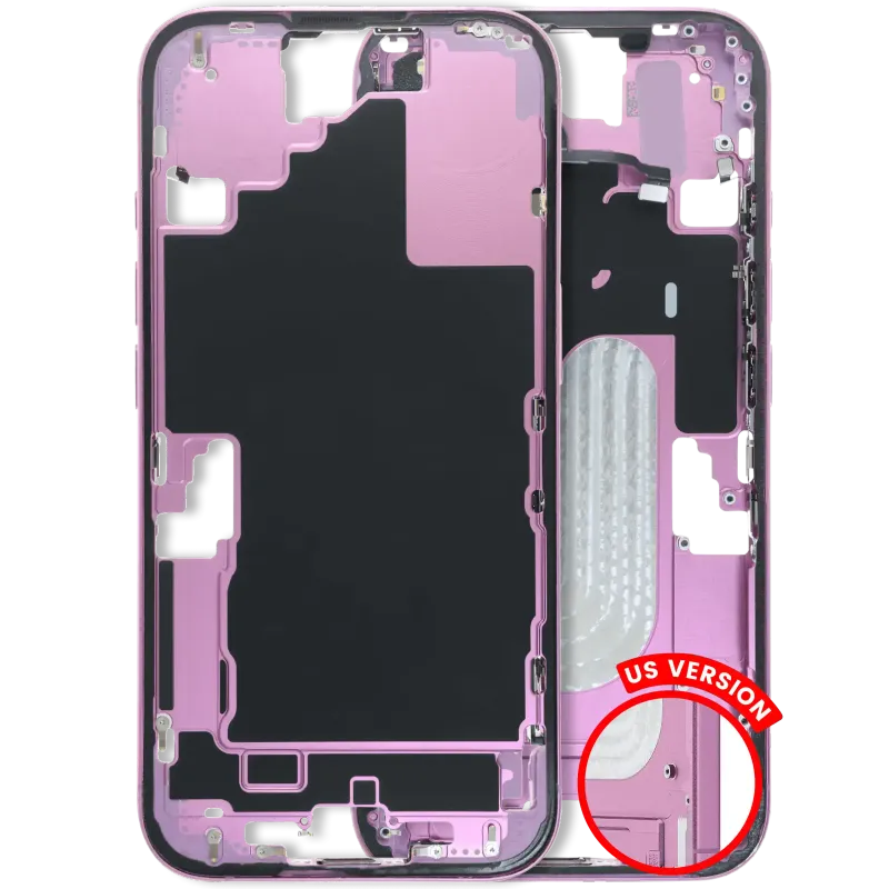 Střední rám (housing) s drobnými díly pro iPhone 16 (US verze) (originál z vyřazeného zařízení, stav B) (růžová)