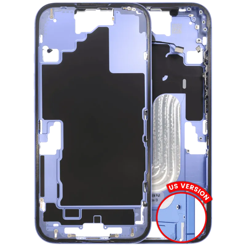 Střední rám (housing) s drobnými díly pro iPhone 16 (US verze) (originál z vyřazeného zařízení, stav B) (ultramarínová)
