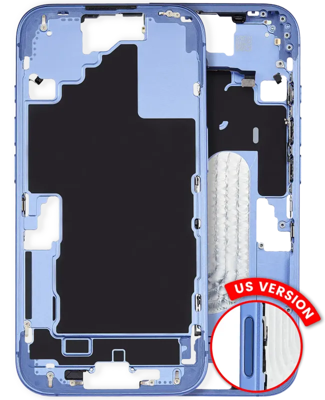 Střední rám (housing) s drobnými díly pro iPhone 16 (US verze) (originál z vyřazeného zařízení, stav A) (ultramarínová)