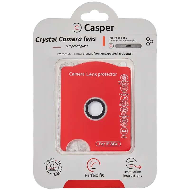Ochrana objektivu Casper pro iPhone 16E / 17E (stříbrná) (průhledné)