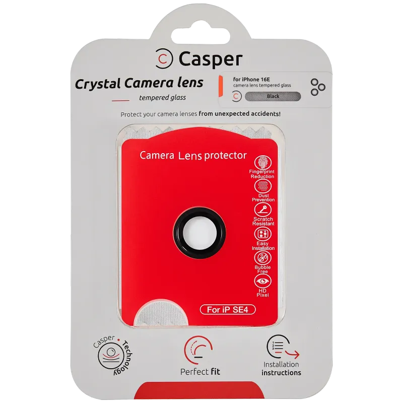 Ochrana objektivu Casper pro iPhone 16E / 17E (černá) (průhledné)