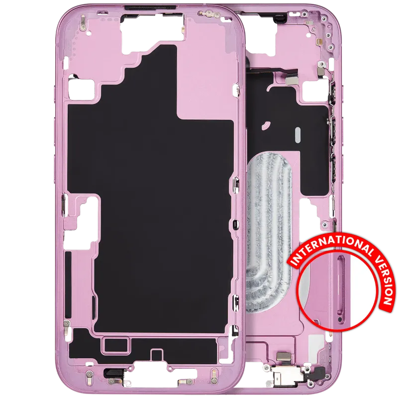 Střední rám (housing) s drobnými díly pro iPhone 16 (EU verze) (originál z vyřazeného zařízení, stav A) (růžová)