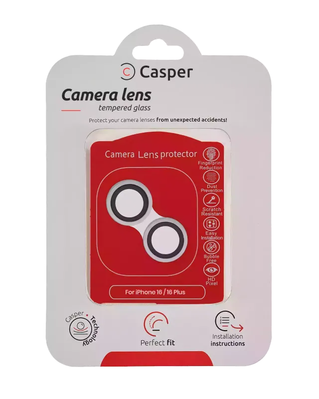Ochrana objektivu Casper pro iPhone 16 / 16 Plus (bílá) (průhledné)