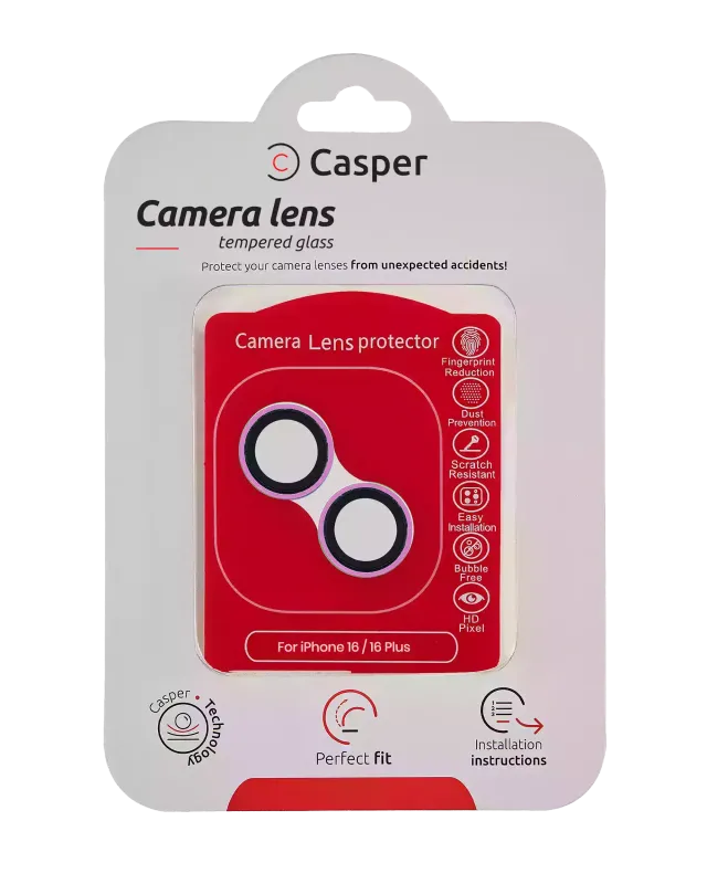 Ochrana objektivu Casper pro iPhone 16 / 16 Plus (růžová) (průhledné)