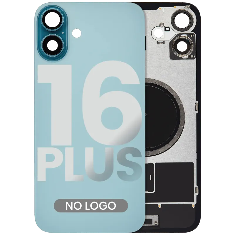 Zadní sklo s magnetem MagSafe pro iPhone 16 Plus (bez loga) (Aftermarket) (modrozelená)