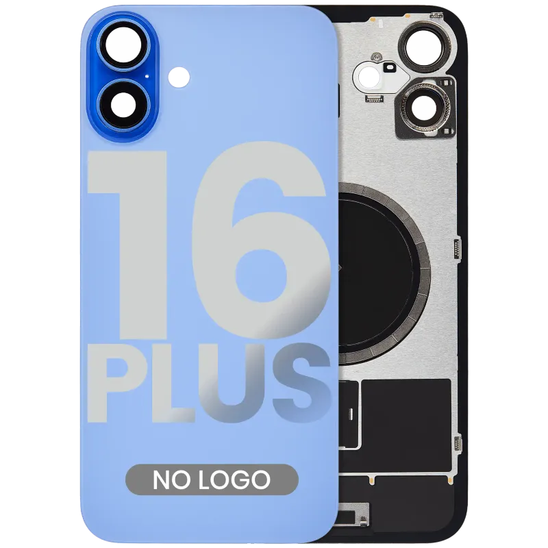 Zadní sklo s magnetem MagSafe pro iPhone 16 Plus (bez loga) (Aftermarket) (ultramarínová)