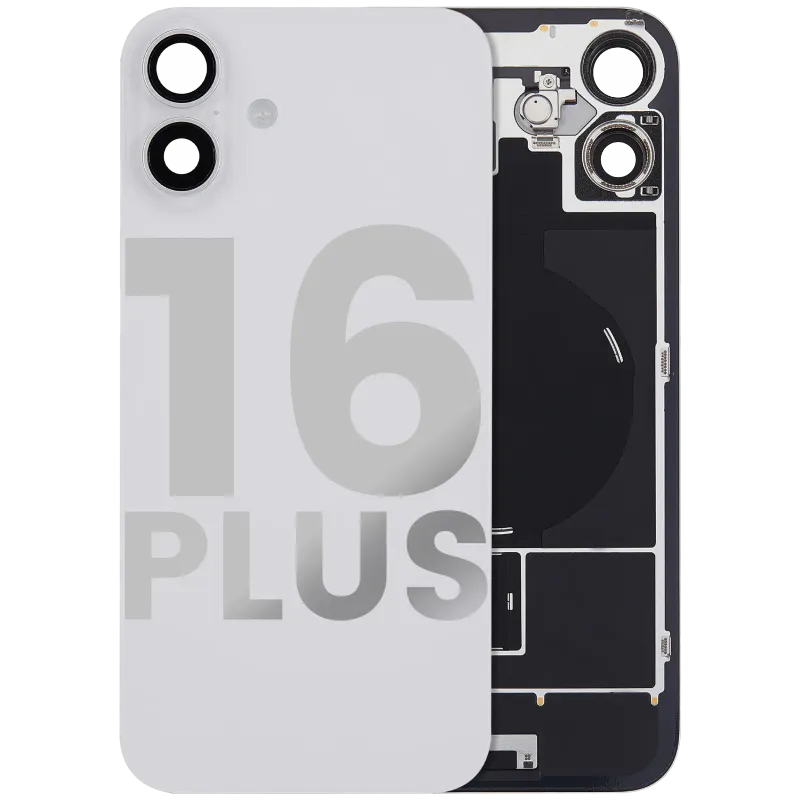 Zadní sklo s magnetem MagSafe, NFC a flexem blesku pro iPhone 16 Plus (originál z vyřazeného zařízení, stav C) (bílá)