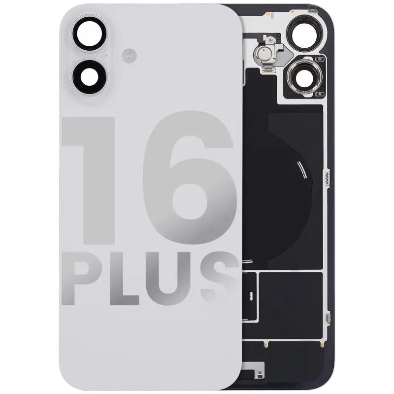 Zadní sklo s magnetem MagSafe, NFC a flexem blesku pro iPhone 16 Plus (originál z vyřazeného zařízení, stav B) (bílá)