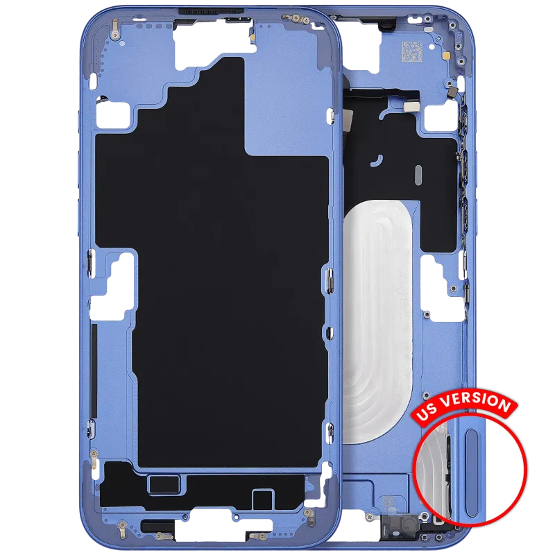 Střední rám (housing) s tlačítky zapínání a hlasitosti pro iPhone 16 Plus (US verze) (Aftermarket Plus) (ultramarínová)