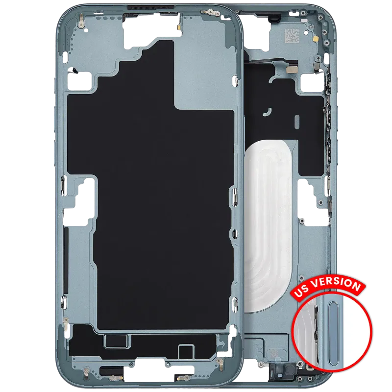 Střední rám (housing) s tlačítky zapínání a hlasitosti pro iPhone 16 Plus (US verze) (Aftermarket Plus) (modrozelená)