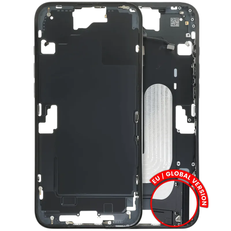 Střední rám (housing) s drobnými díly pro iPhone 16 Plus (US verze) (originál z vyřazeného zařízení, stav B) (černá)