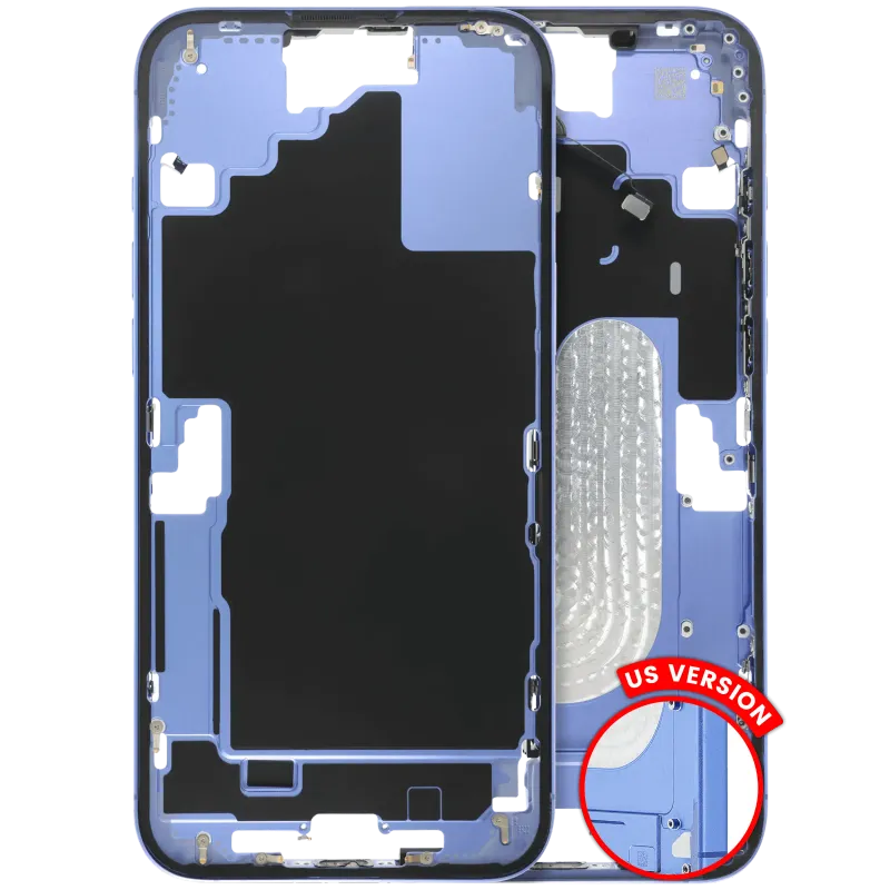 Střední rám (housing) s drobnými díly pro iPhone 16 Plus (US verze) (originál z vyřazeného zařízení, stav B) (ultramarínová)