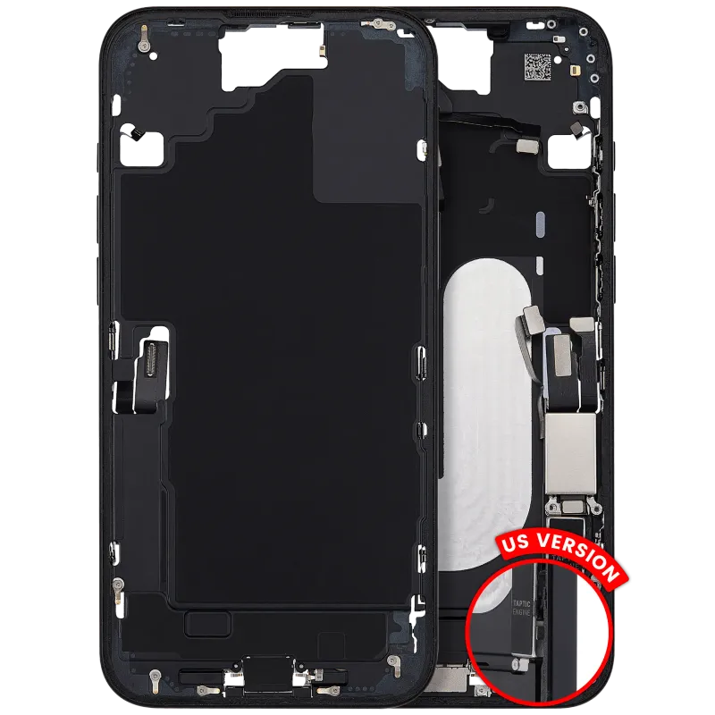 Střední rám (housing) s flexem nabíjecího konektoru a drobnými díly pro iPhone 16 Plus (US verze) (originál z vyřazeného zařízení, stav B) (černá)