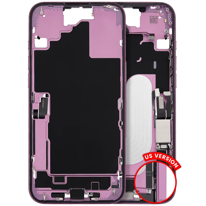 Střední rám (housing) s flexem nabíjecího konektoru a drobnými díly pro iPhone 16 Plus (US verze) (originál z vyřazeného zařízení, stav B) (růžová)