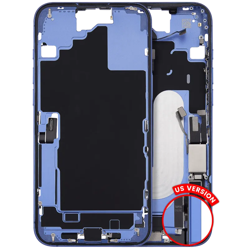 Střední rám (housing) s flexem nabíjecího konektoru a drobnými díly pro iPhone 16 Plus (US verze) (originál z vyřazeného zařízení, stav B) (ultramarínová)