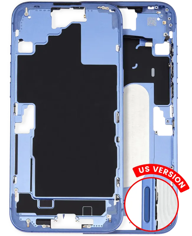 Střední rám (housing) s drobnými díly pro iPhone 16 Plus (US verze) (originál z vyřazeného zařízení, stav A) (ultramarínová)