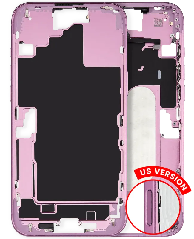 Střední rám (housing) s drobnými díly pro iPhone 16 Plus (US verze) (originál z vyřazeného zařízení, stav A) (růžová)