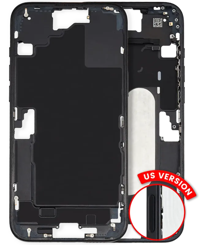 Střední rám (housing) s drobnými díly pro iPhone 16 Plus (US verze) (originál z vyřazeného zařízení, stav A) (černá)