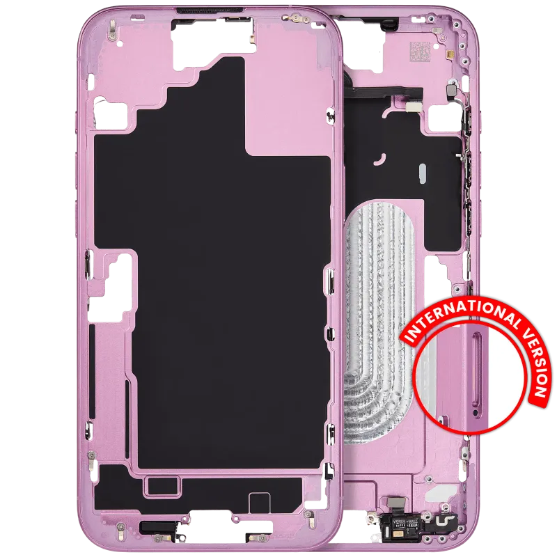 Střední rám (housing) s drobnými díly pro iPhone 16 Plus (EU verze) (originál z vyřazeného zařízení, stav A) (růžová)
