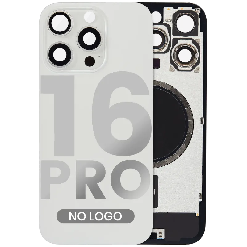 Zadní sklo s magnetem MagSafe pro iPhone 16 Pro (bez loga) (Aftermarket) (bílý titan)