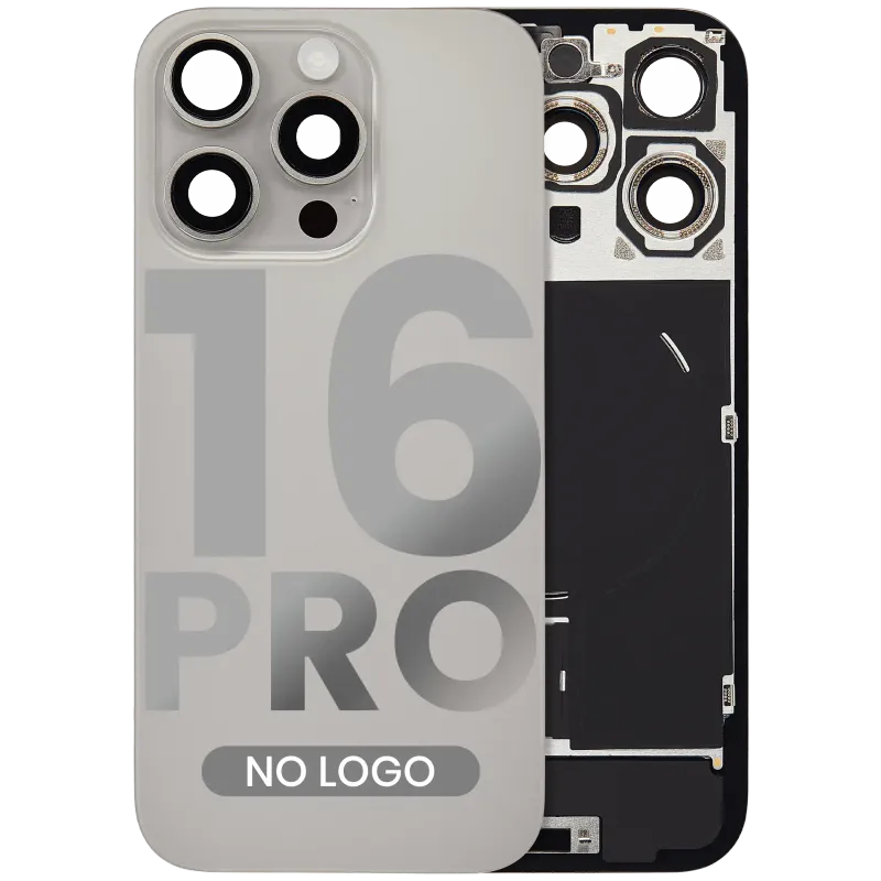 Zadní sklo s magnetem MagSafe, NFC a flexem blesku pro iPhone 16 Pro (bez loga) (Aftermarket) (přírodní titan)