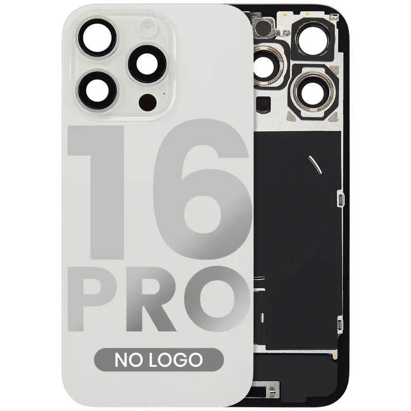 Zadní sklo s magnetem MagSafe, NFC a flexem blesku pro iPhone 16 Pro (bez loga) (Aftermarket) (bílý titan)