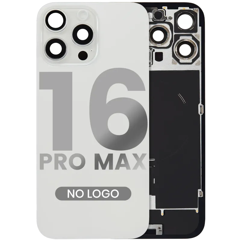 Zadní sklo s magnetem MagSafe, NFC a flexem blesku pro iPhone 16 Pro Max (bez loga) (Aftermarket) (bílý titan)