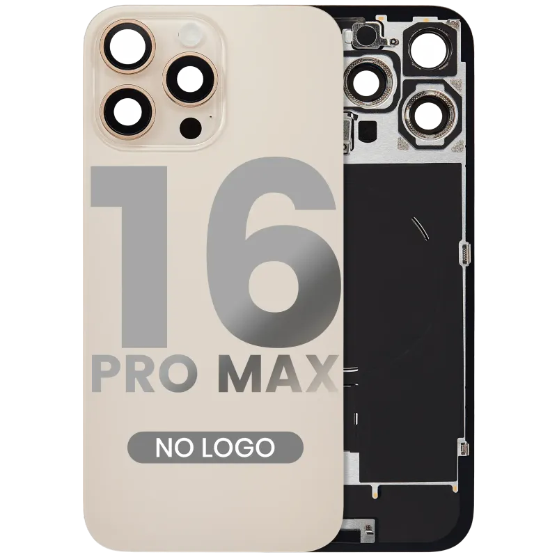 Zadní sklo s magnetem MagSafe, NFC a flexem blesku pro iPhone 16 Pro Max (bez loga) (Aftermarket) (pouštní titan)